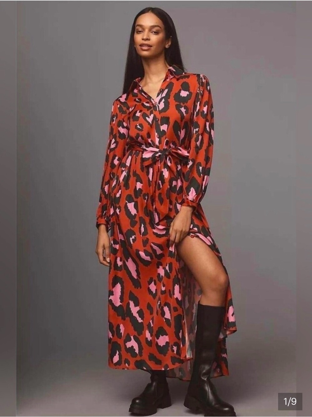 Farm Rio x Anthropologie Red & Pink Animal Print Shirt Dress